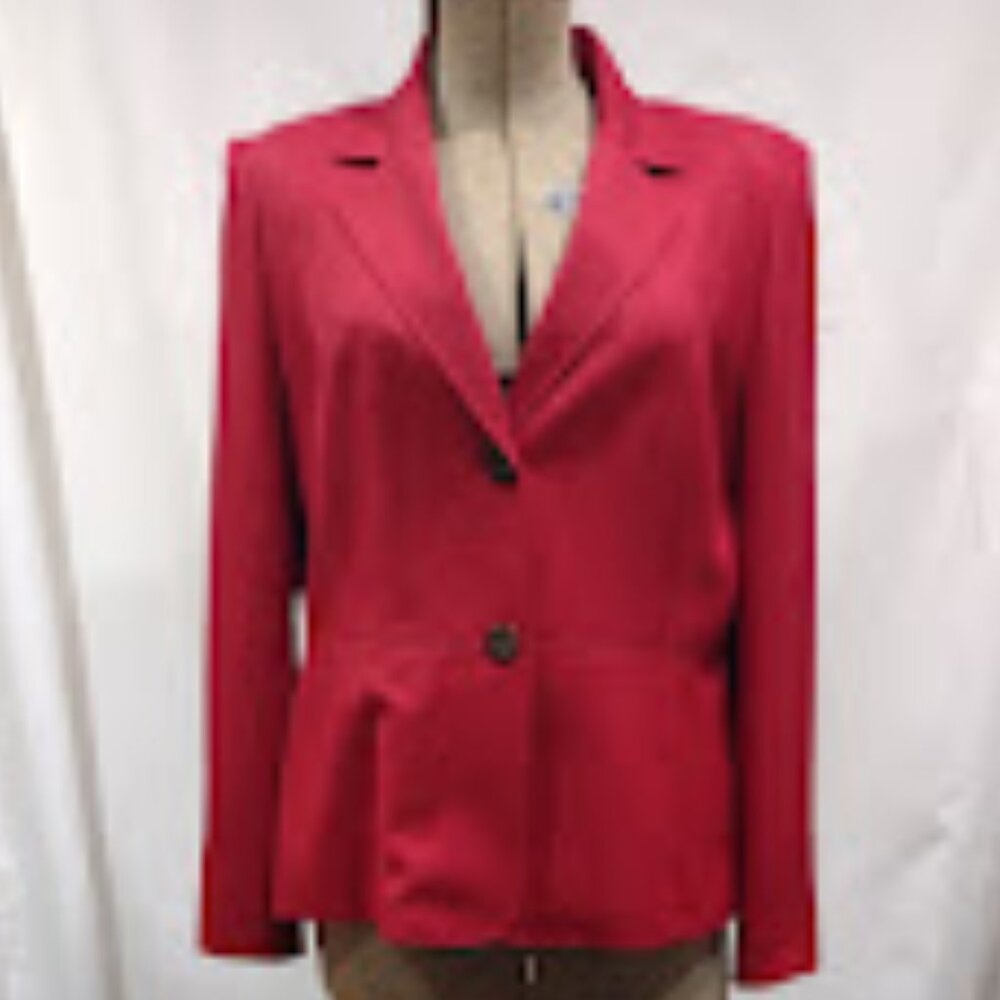 KASPER RED VINTGE 80 BLAZER SNAKESKIN PRINT LINING SINGLE BREASTED PEPLUM CUT 16
